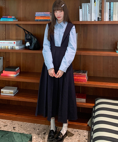 セーラーカラーボックスプリーツロングワンピース