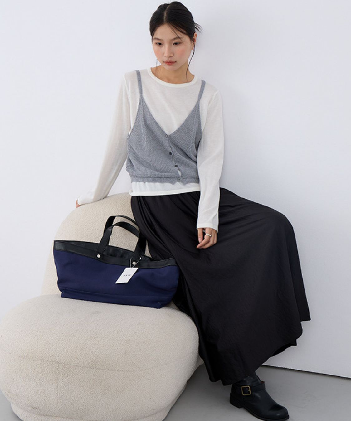 キャミソールベスト＋クルーネックカットソー 2点セット