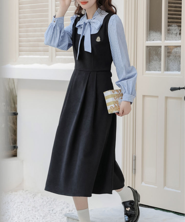 ストライプボウタイシャツドッキングワンピース – jemiremi（ジェミレミ）