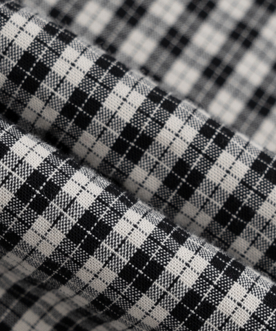 スタンドフリルカラーレーストリムチェックワンピース