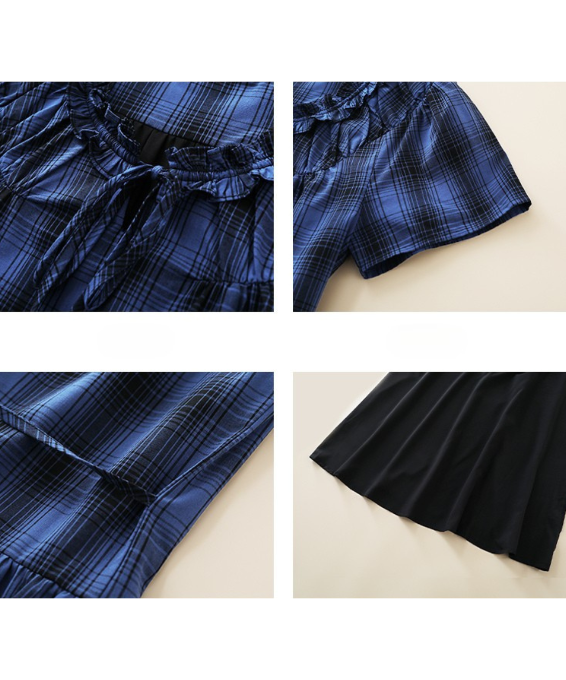 チェック柄ギャザーフリルネックティアードワンピース