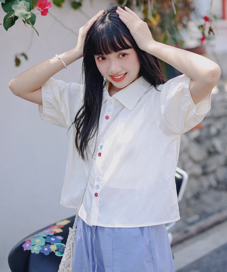 シャツ/ブラウス(半袖/袖なし) Katie / ACID CHERRY puff blouse ◇solamonat poche(ソラモナポッシェ) 染ラミーギャザーシャツ