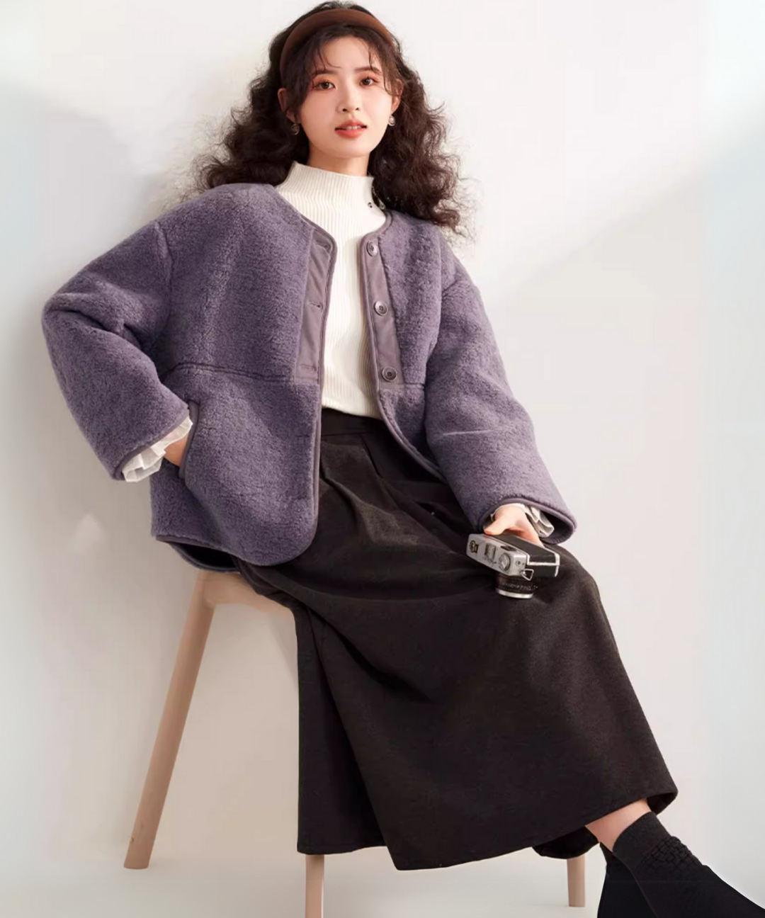 激レア✨ミュグレー ヴィンテージ ジャケット 紫 ウール100% デザインボタン ボア プルオーバー ジャケット THOUSAND MILE 翌日出荷 おしゃれ