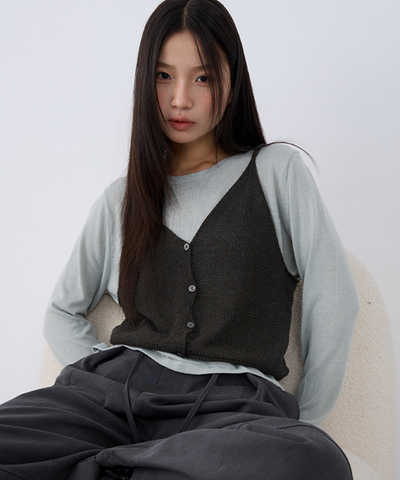 キャミソールベスト＋クルーネックカットソー 2点セット