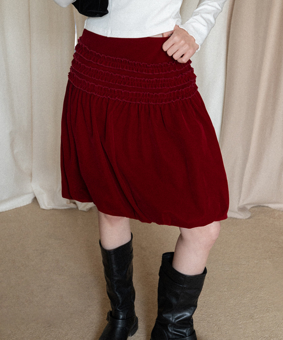 フリルシャーリングベロアバルーンスカート
