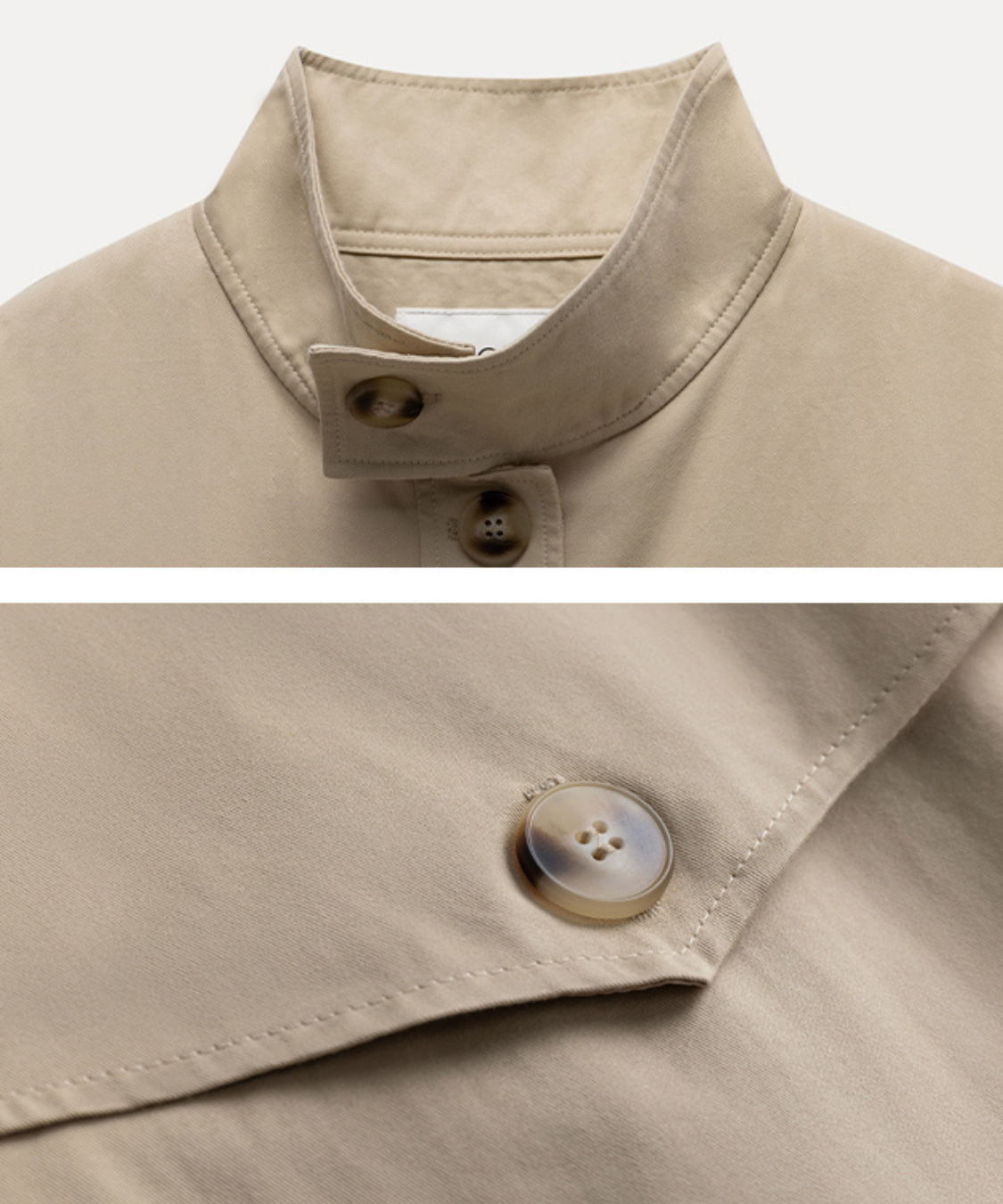 スタンドカラープリーツ切替ウエストリボンコート