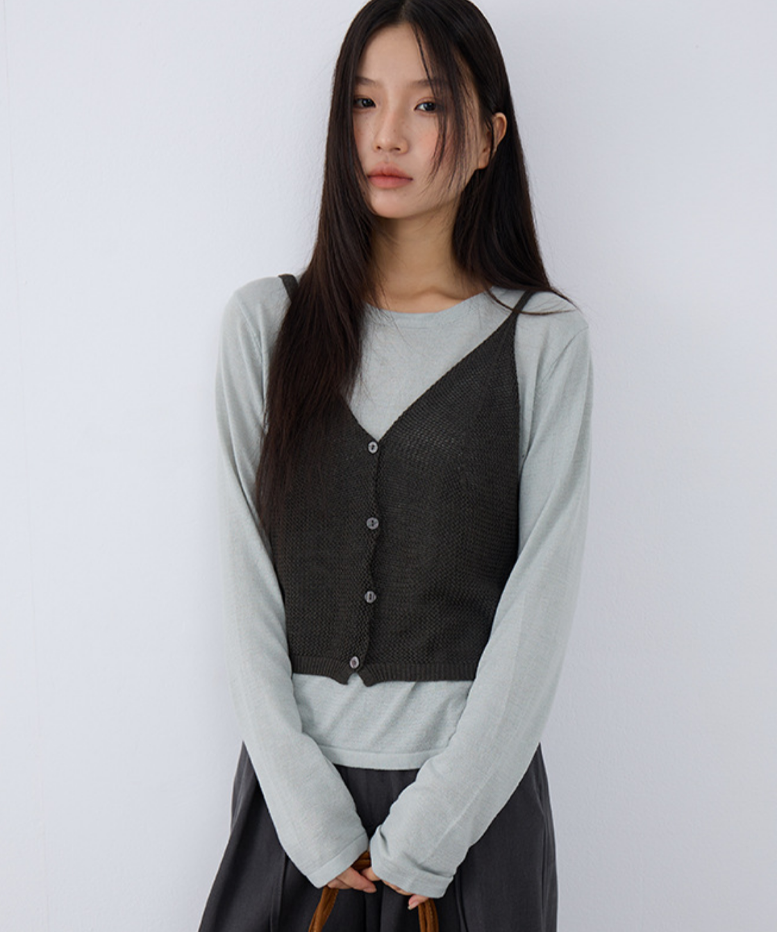 キャミソールベスト＋クルーネックカットソー 2点セット