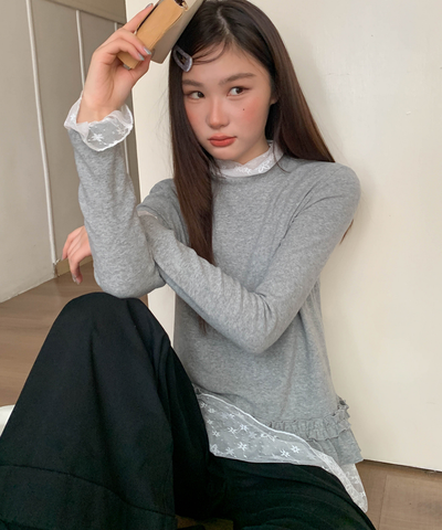 裾フリルニット＋レースハイネックインナー 2点セット