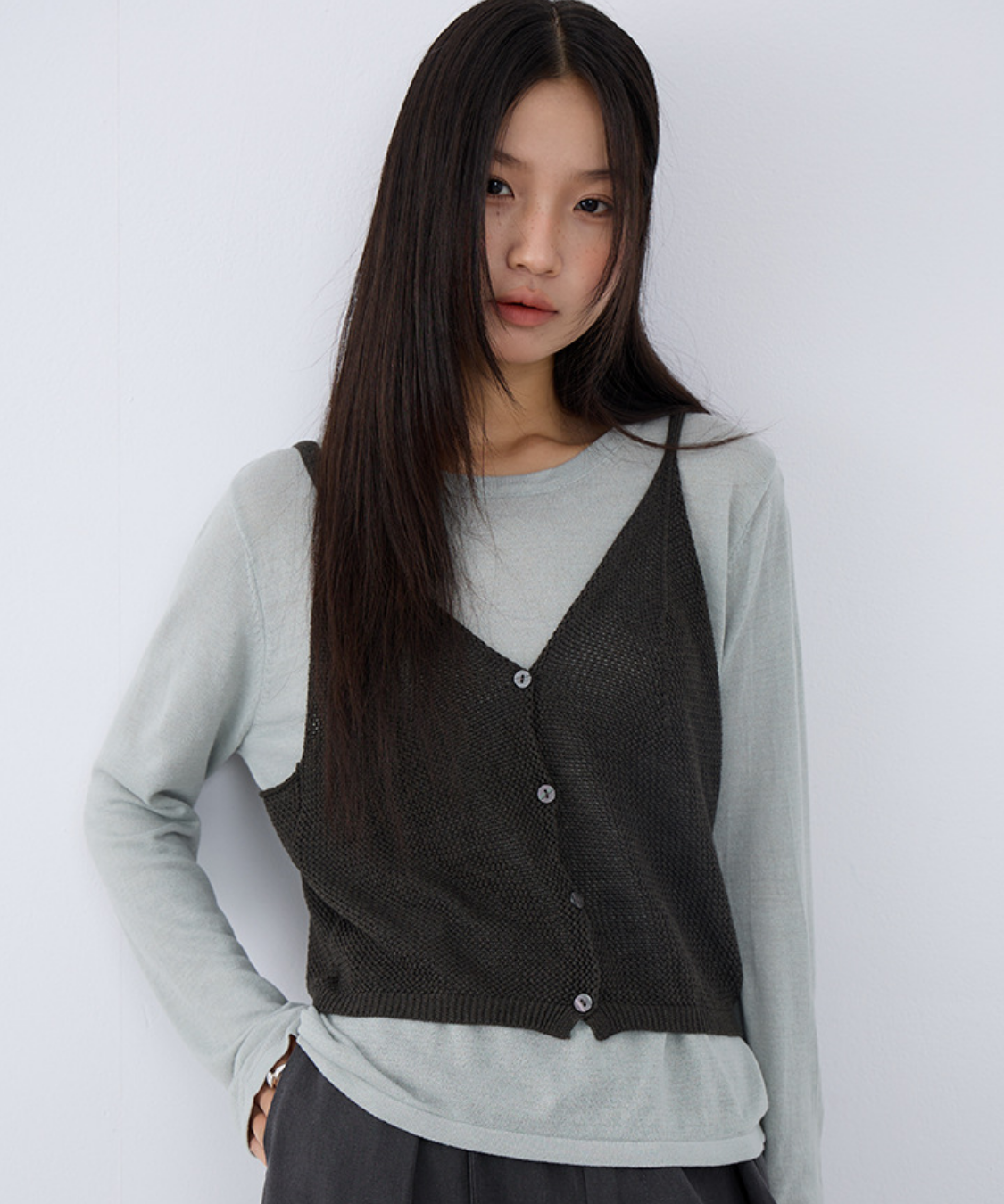 キャミソールベスト＋クルーネックカットソー 2点セット