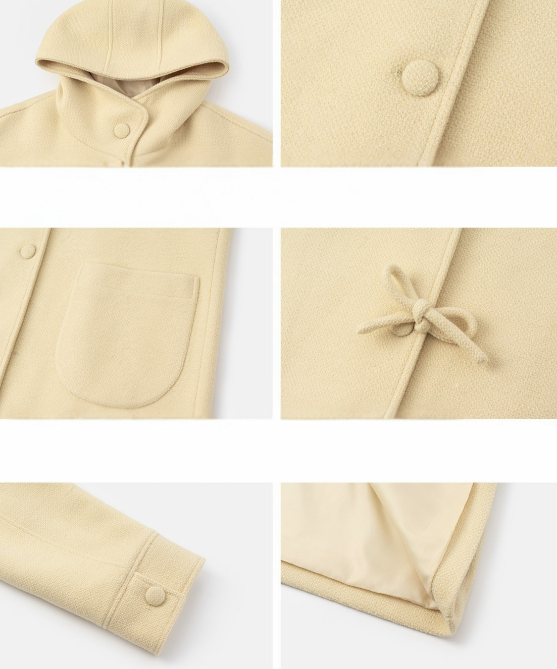 フード付きくるみボタンリボンデザインロングコート