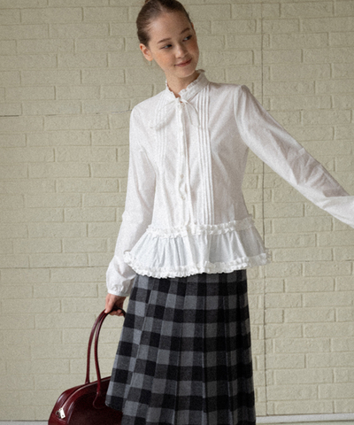 フリルスタンドカラーペプラムブラウス