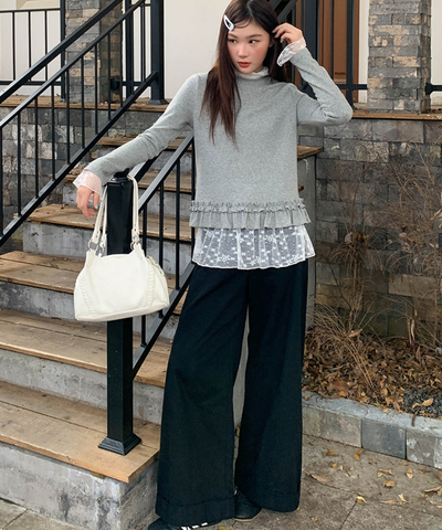 裾フリルニット＋レースハイネックインナー 2点セット