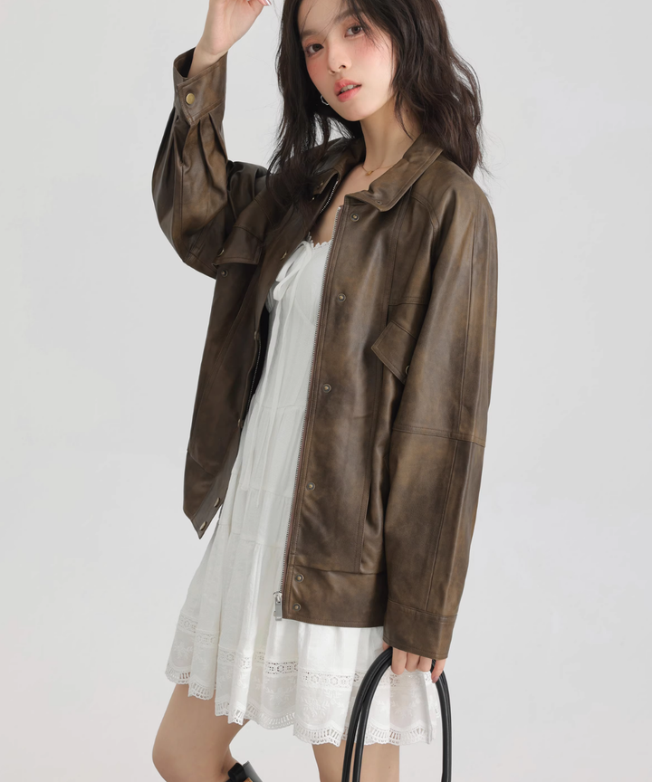 ヴィンテージ風フェイクレザージャケット – jemiremi（ジェミレミ）
