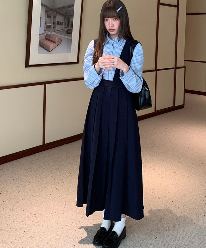 セーラーカラーボックスプリーツロングワンピース – jemiremi