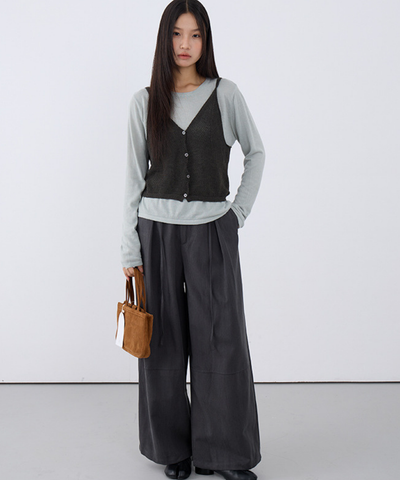 キャミソールベスト＋クルーネックカットソー 2点セット