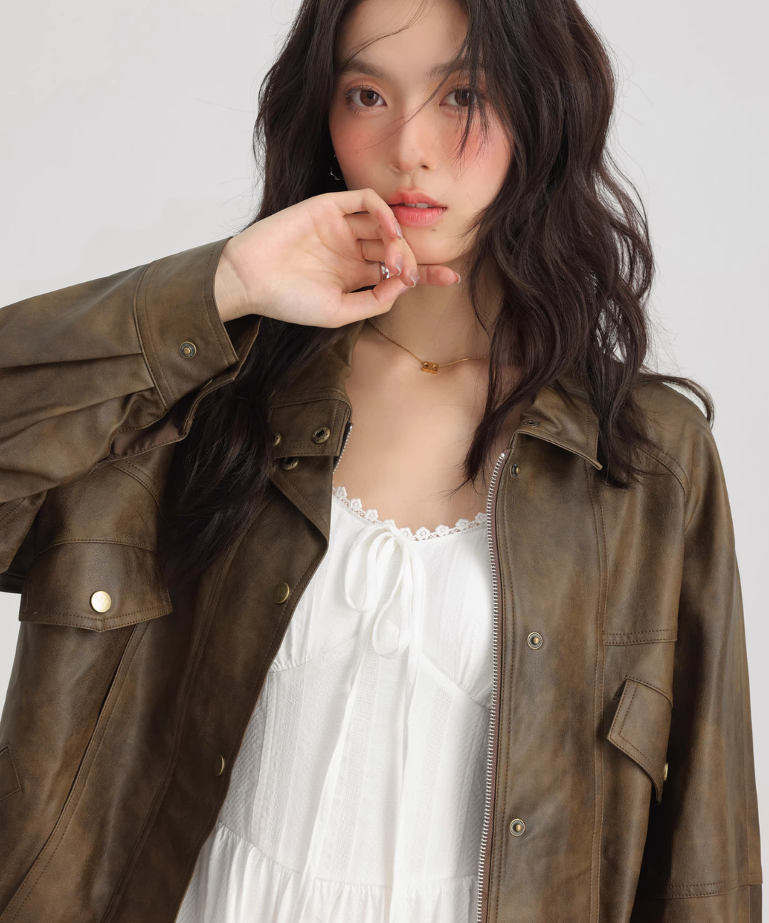 ヴィンテージ風フェイクレザージャケット – jemiremi（ジェミレミ）