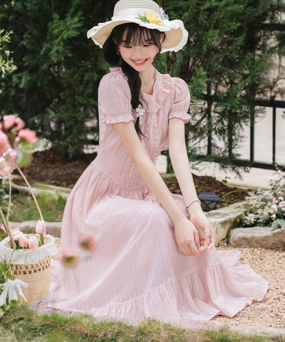 フリルカラー胸元フリル刺繍ワンピース – jemiremi（ジェミレミ）