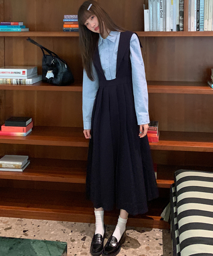 セーラーカラーボックスプリーツロングワンピース – jemiremi