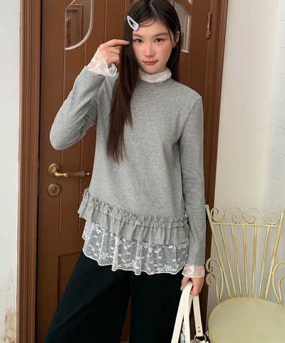 裾フリルニット＋レースハイネックインナー 2点セット