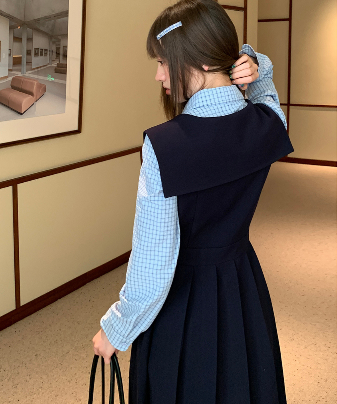 セーラーカラーボックスプリーツロングワンピース