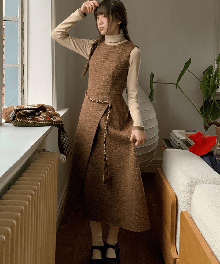 【極美品】ENFOLD ジョーゼットノースリーブレイヤーオールインワン 38 茶 極美品ENFOLD ジョーゼットノースリーブレイヤーオールインワン 38