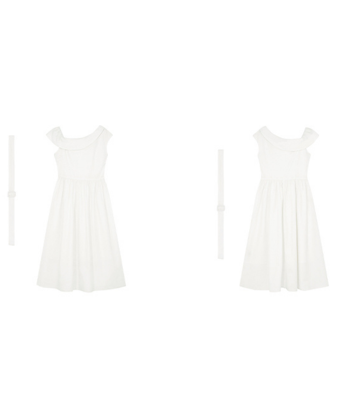 アシンメトリーフラットカラーベルト付きワンピース