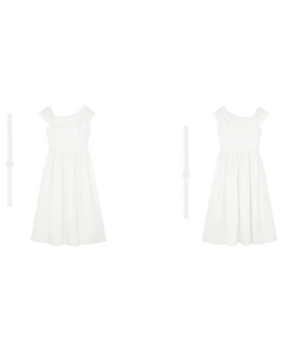 アシンメトリーフラットカラーベルト付きワンピース