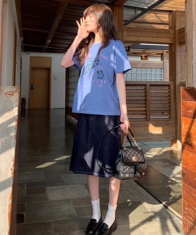 アシンメトリープリーツデニムスカート