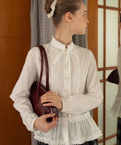 フリルスタンドカラーペプラムブラウス