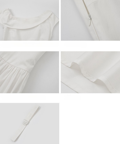 アシンメトリーフラットカラーベルト付きワンピース