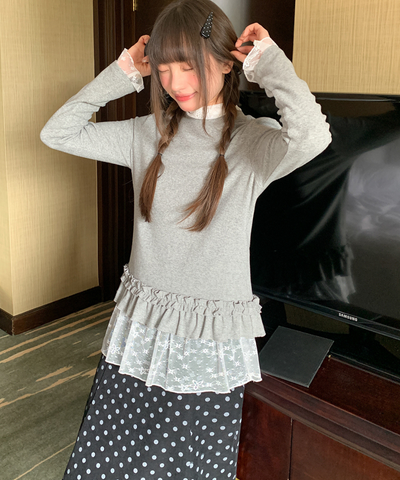 裾フリルニット＋レースハイネックインナー 2点セット