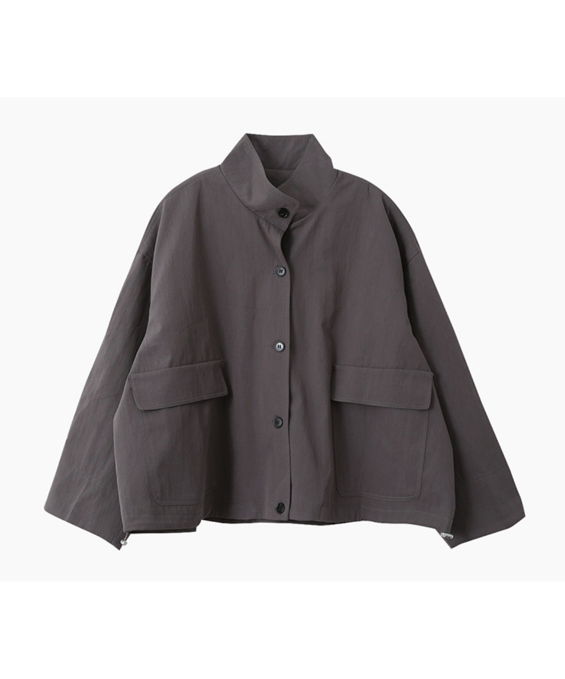 スタンドカラーカフスチェック柄ドローストリングジャケット