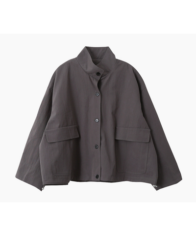 スタンドカラーカフスチェック柄ドローストリングジャケット