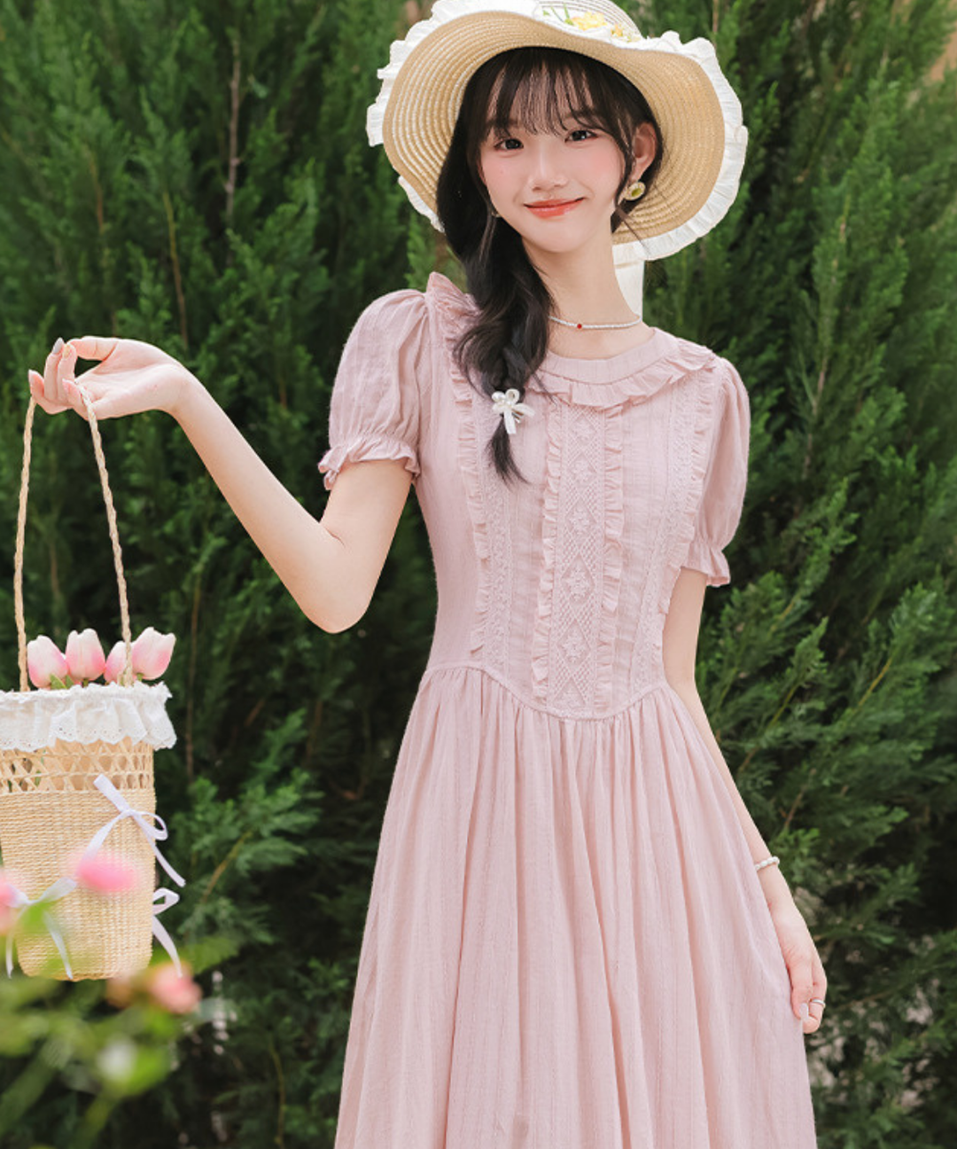 フリルカラー胸元フリル刺繍ワンピース – jemiremi（ジェミレミ）