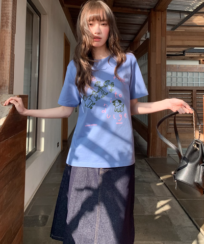 アシンメトリープリーツデニムスカート