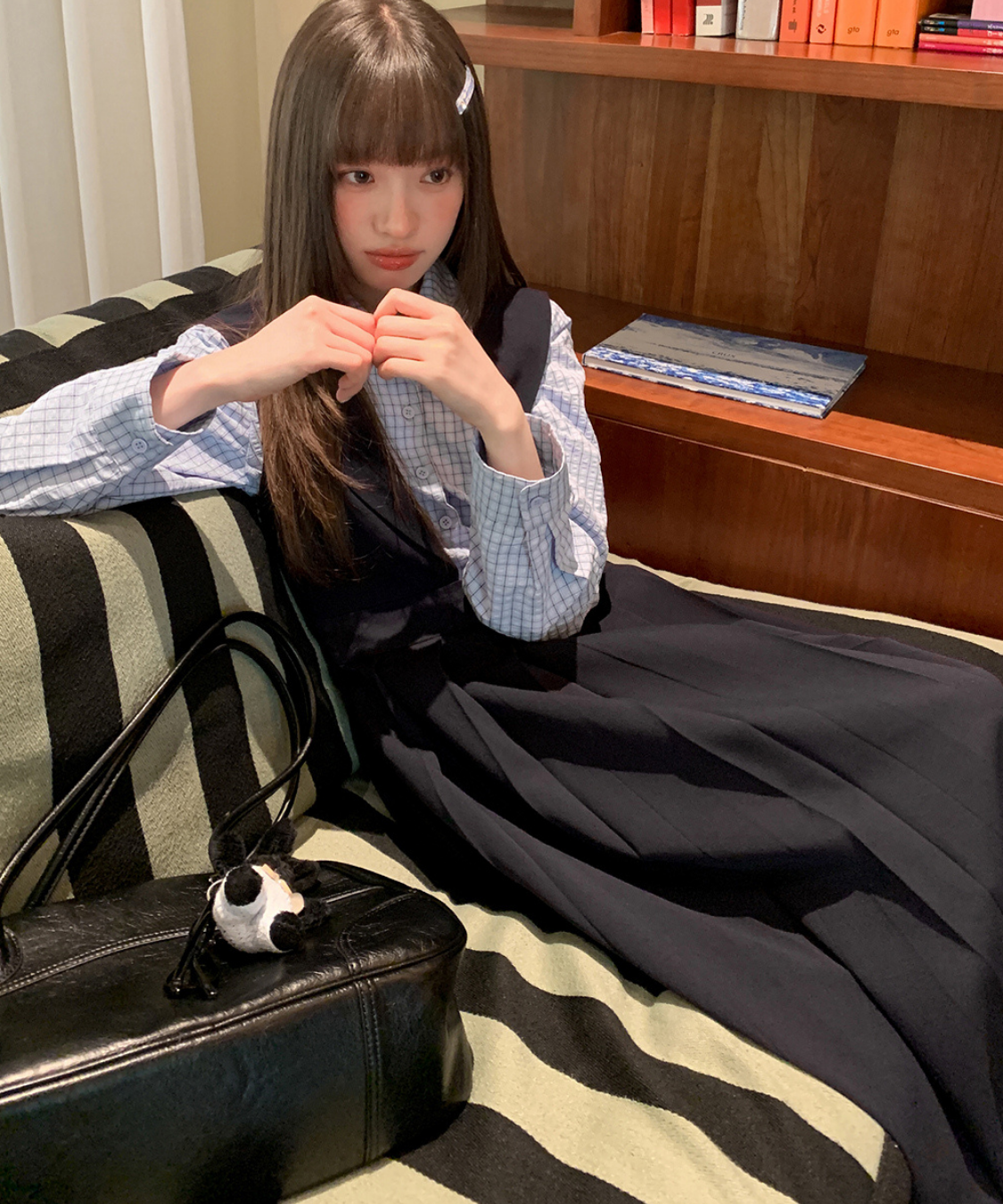 セーラーカラーボックスプリーツロングワンピース