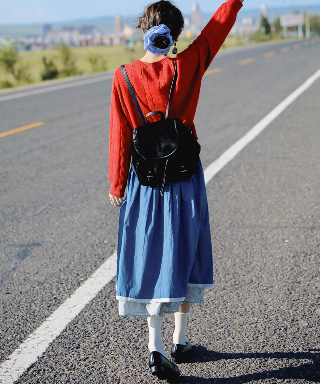 デニムスカートレイヤードパンツ フラワートップス セット