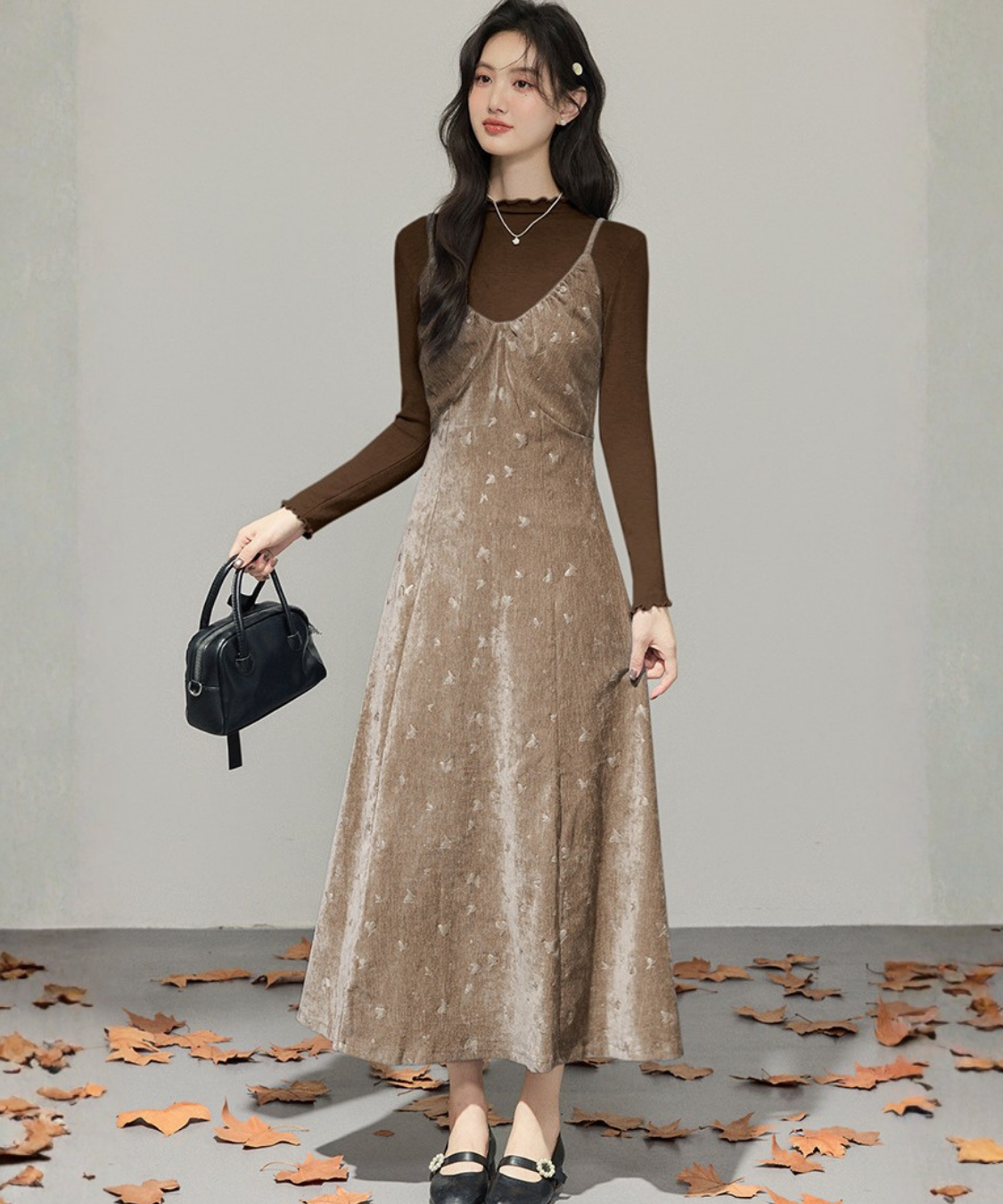 バタフライモチーフキャミワンピ＋ハイネックトップス 2点セット