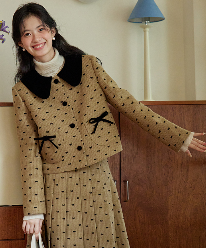 ドールカラーリボンパターンニットジャケット（セットアップ可能