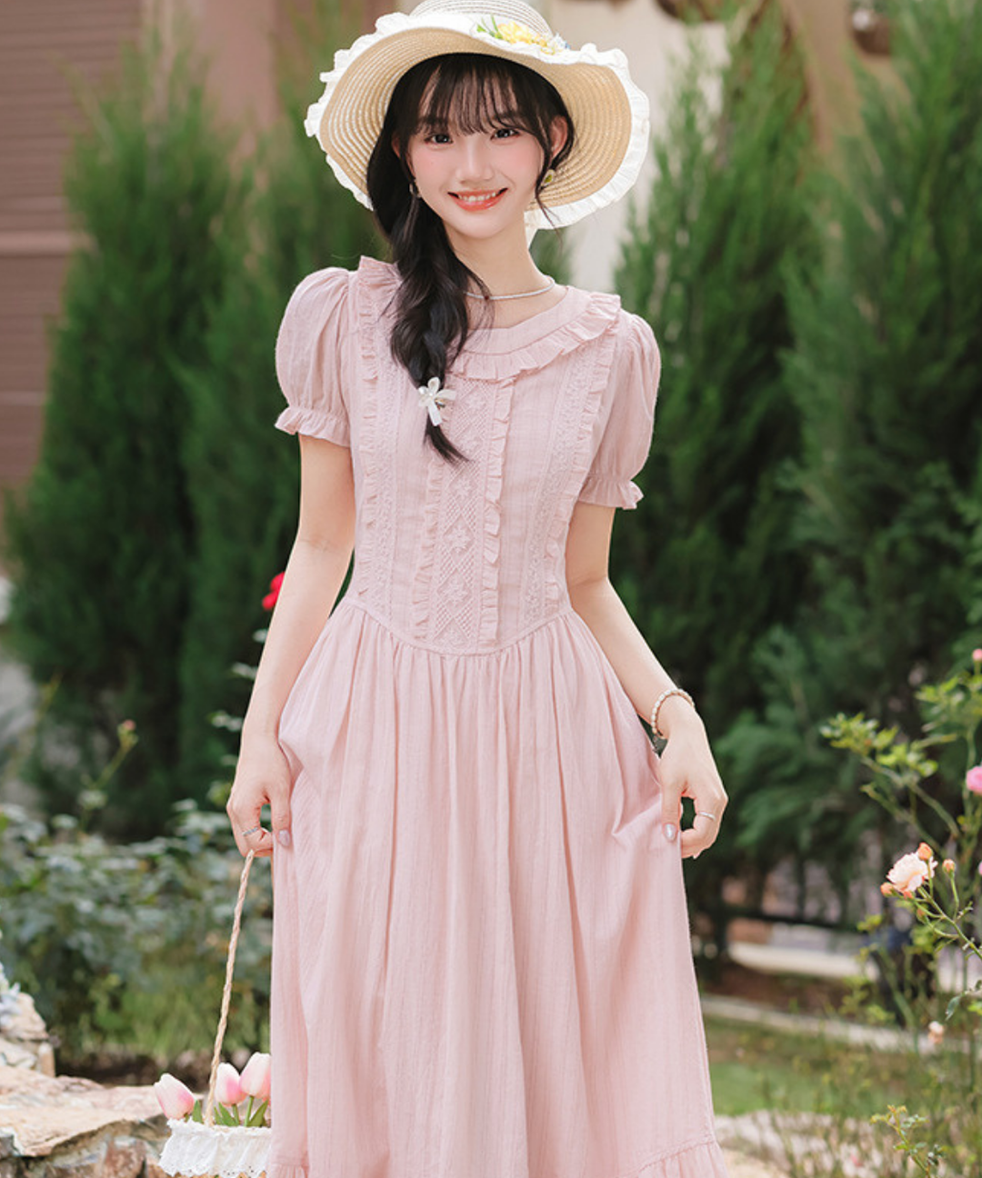 フリルカラー胸元フリル刺繍ワンピース – jemiremi（ジェミレミ）