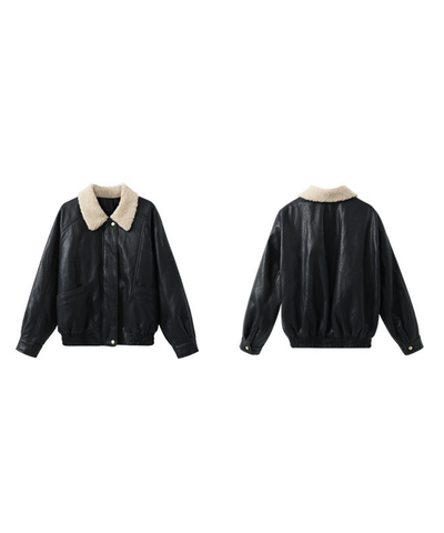 ボア襟フェイクレザーブルゾン