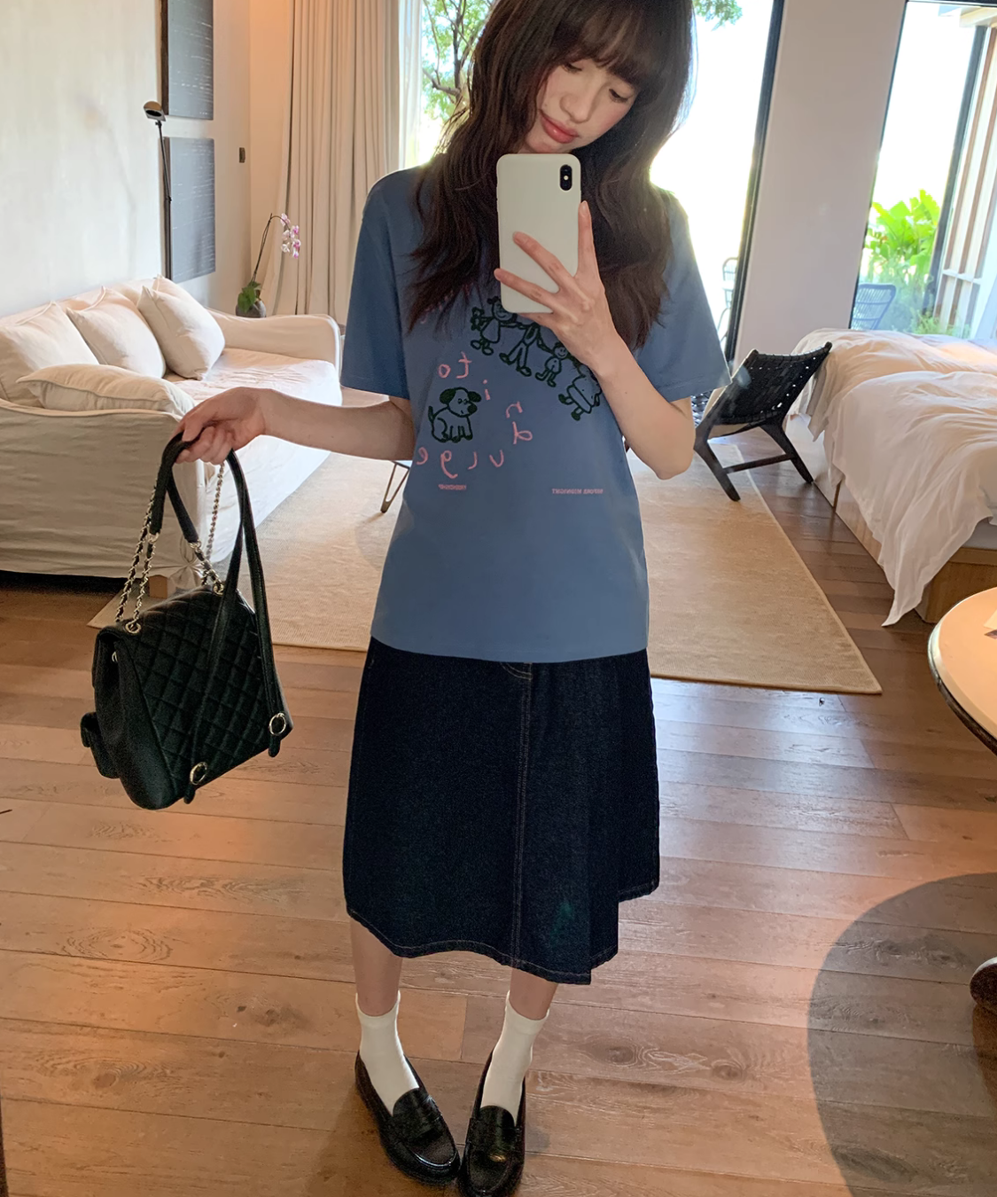 アシンメトリープリーツデニムスカート
