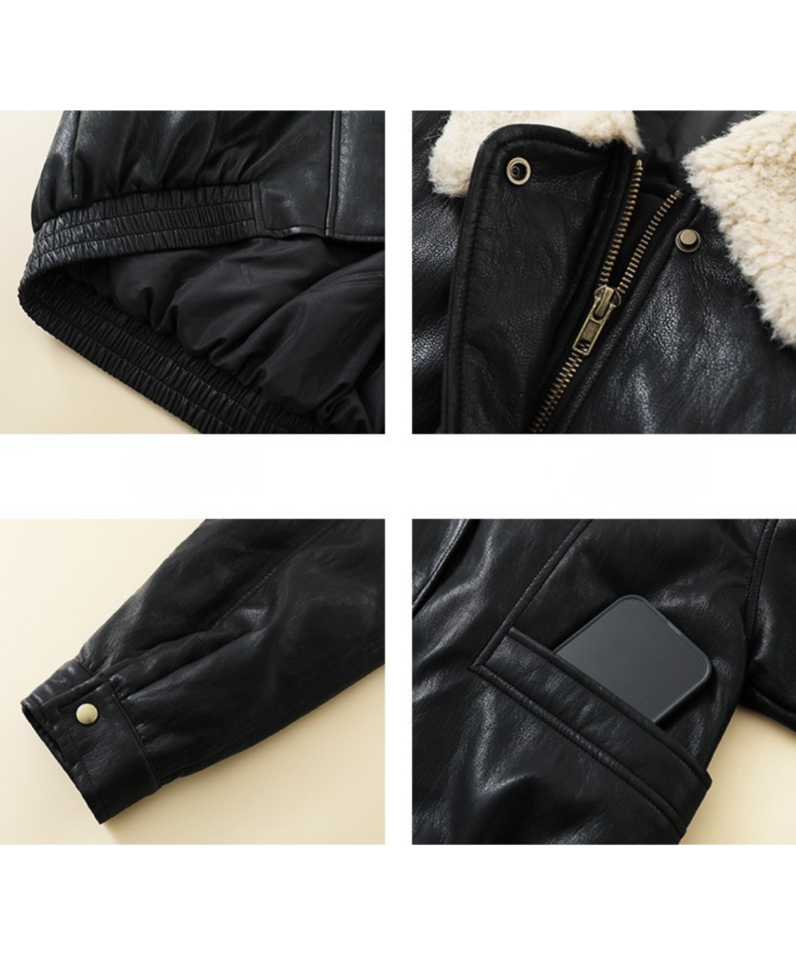 ボア襟フェイクレザーブルゾン