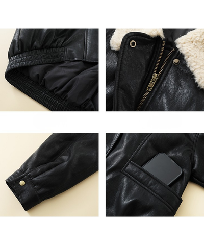 ボア襟フェイクレザーブルゾン