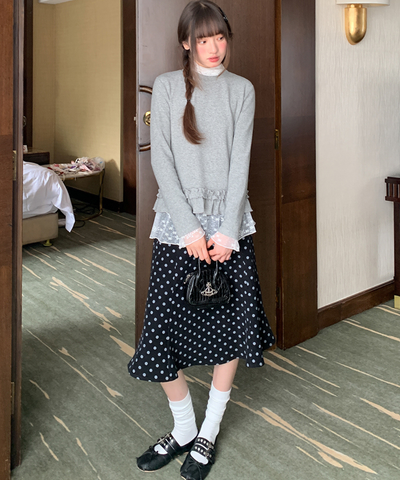 裾フリルニット＋レースハイネックインナー 2点セット