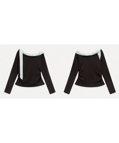 ドット柄ワンショルダーリボン付きトップス