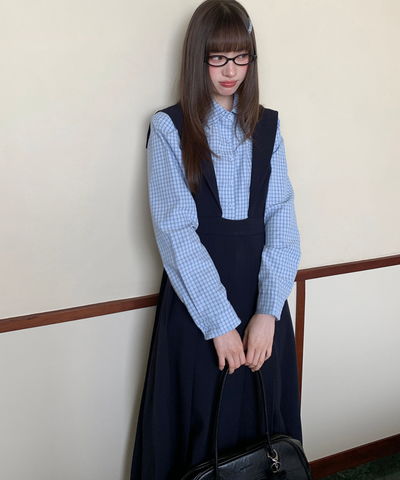 セーラーカラーボックスプリーツロングワンピース