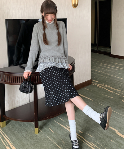裾フリルニット＋レースハイネックインナー 2点セット