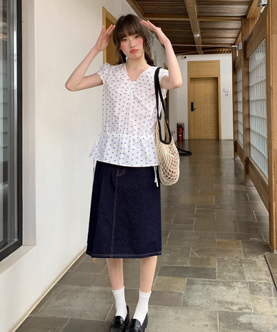 アシンメトリープリーツデニムスカート