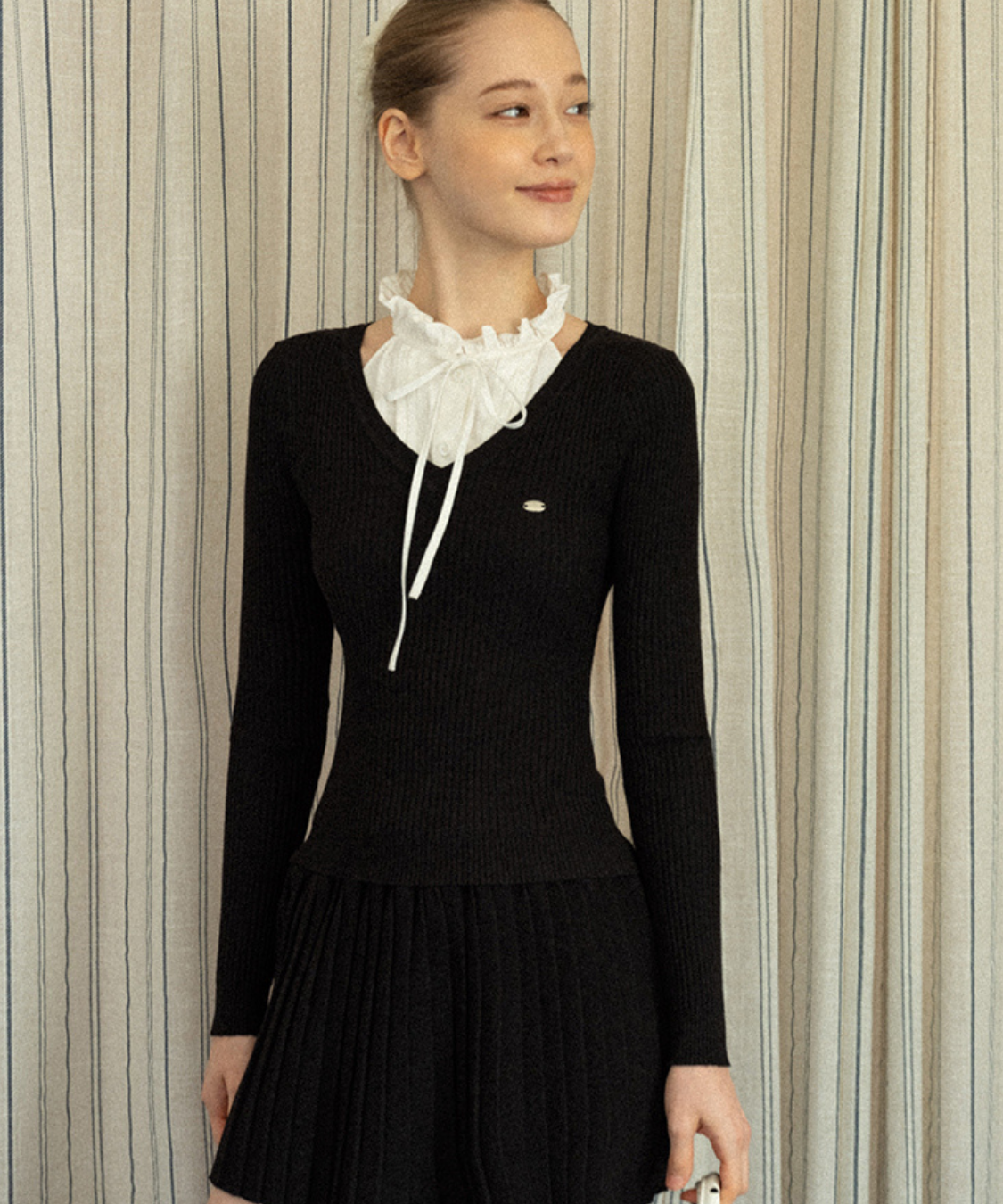 リボンフリル付け襟ブラウス